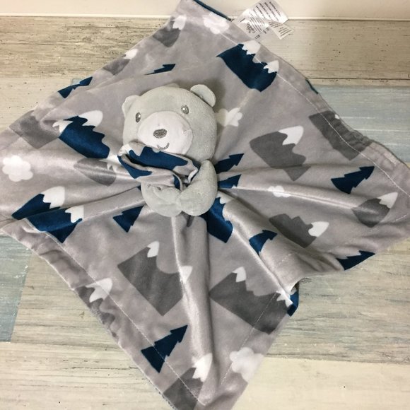 Baby Essentials Other - Baby Essentials Bear Lovey Blanket Blue and Gray, Mountains Trees Clouds